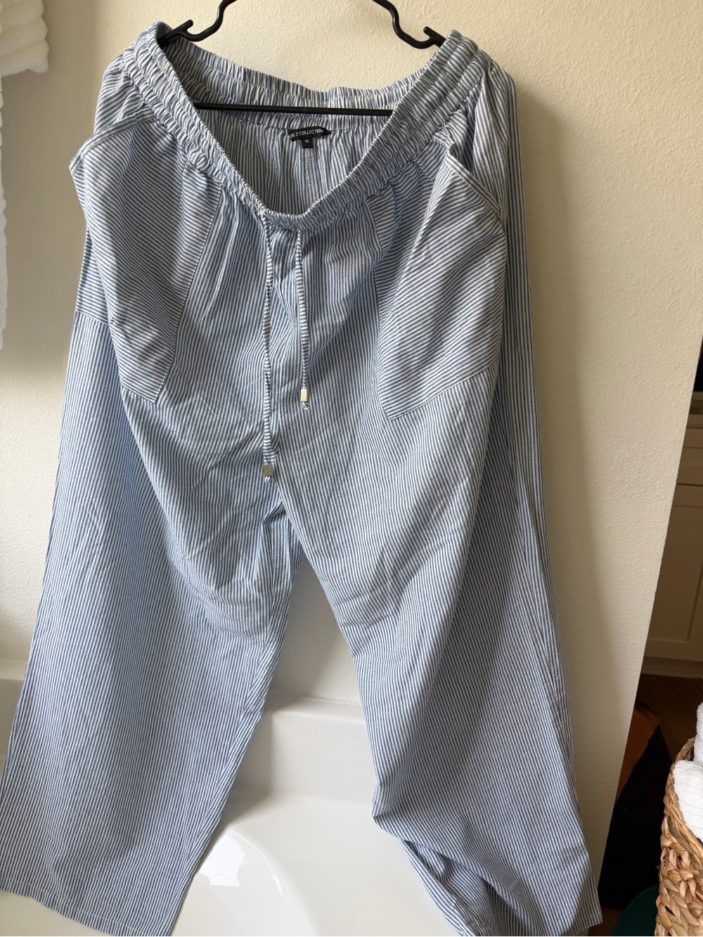 Light Blue Pinstripe Drawstring Wide-Leg Pants